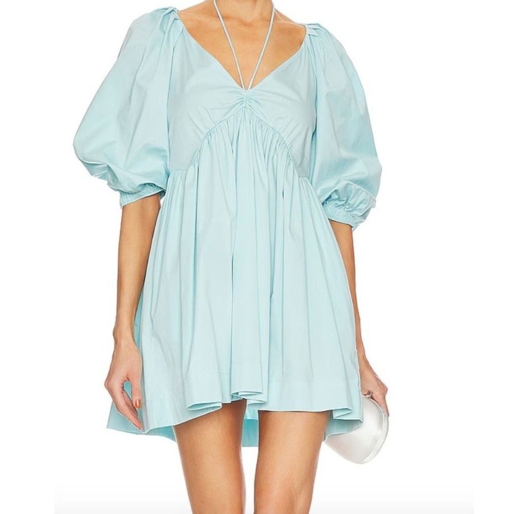 Light Blue Puff-Sleeve Mini Dress